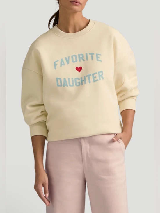 Favorite Daughter Tops - Favorite Daughter Cream Graphic Sweatshirt with Blue Logo and Red Heart NWT